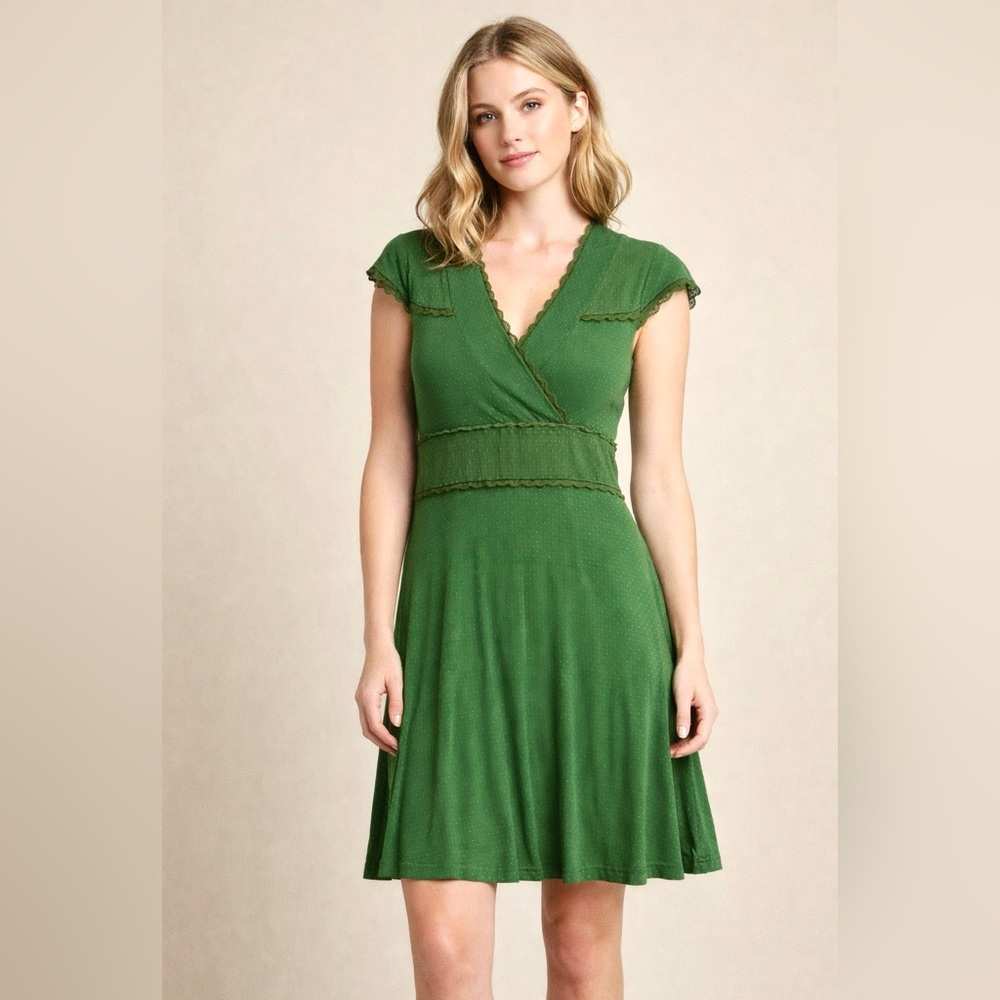 Vintage Green Dress Feminine Y2K Comfy Viscose Romantic Lace Unique Medium